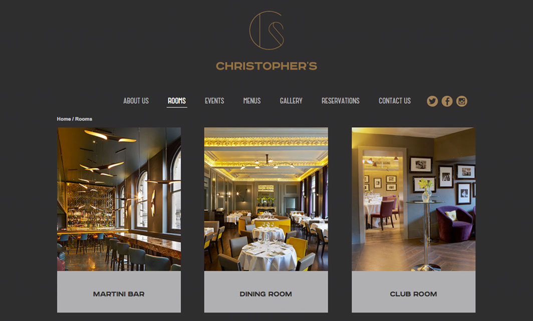 Christopher's Restaurant website design, Menus page