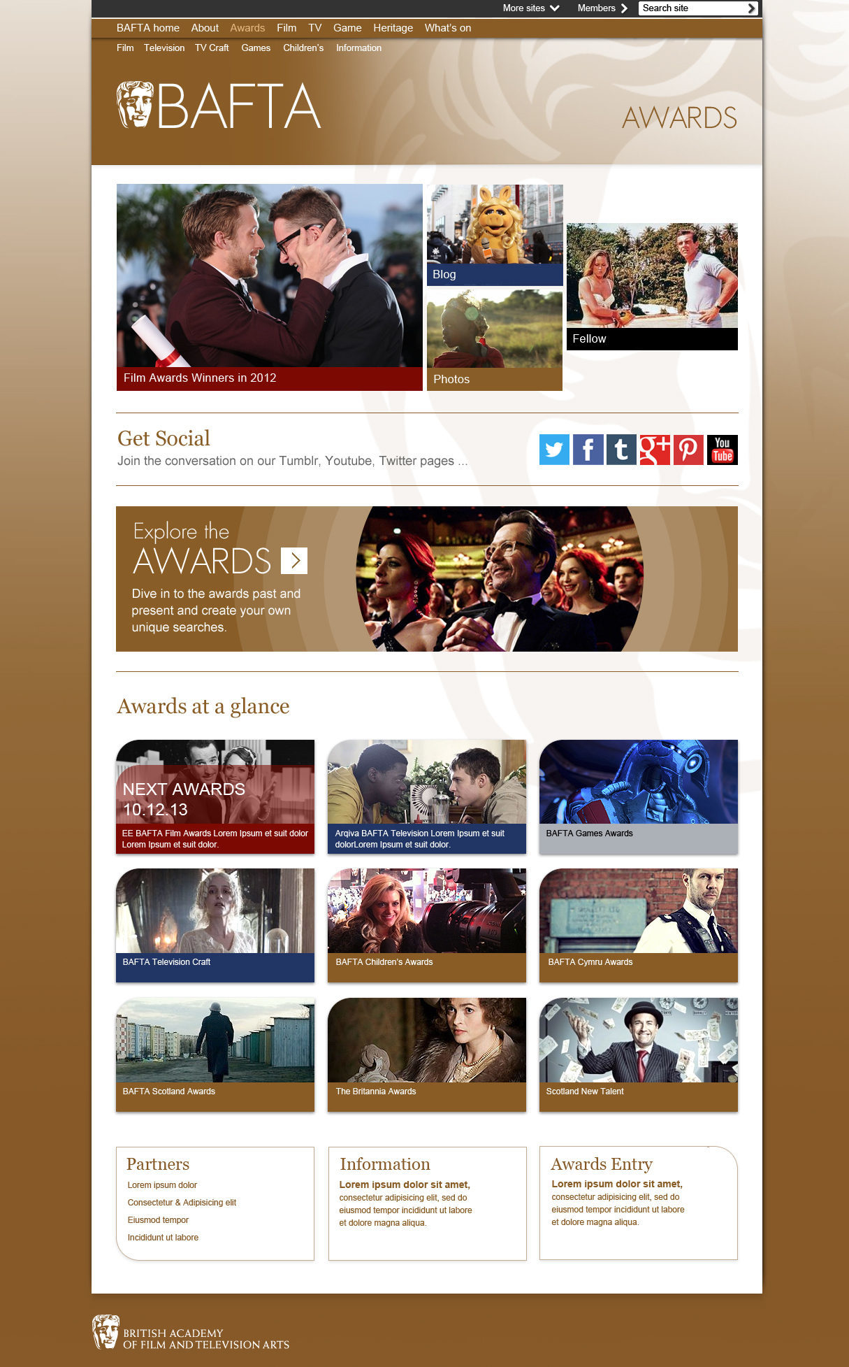 BAFTA Awards homepage design