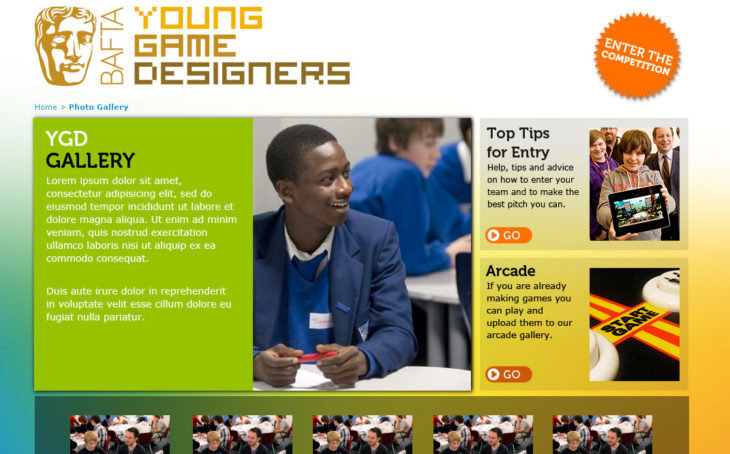 BAFTA Youg Games Designer homepage design